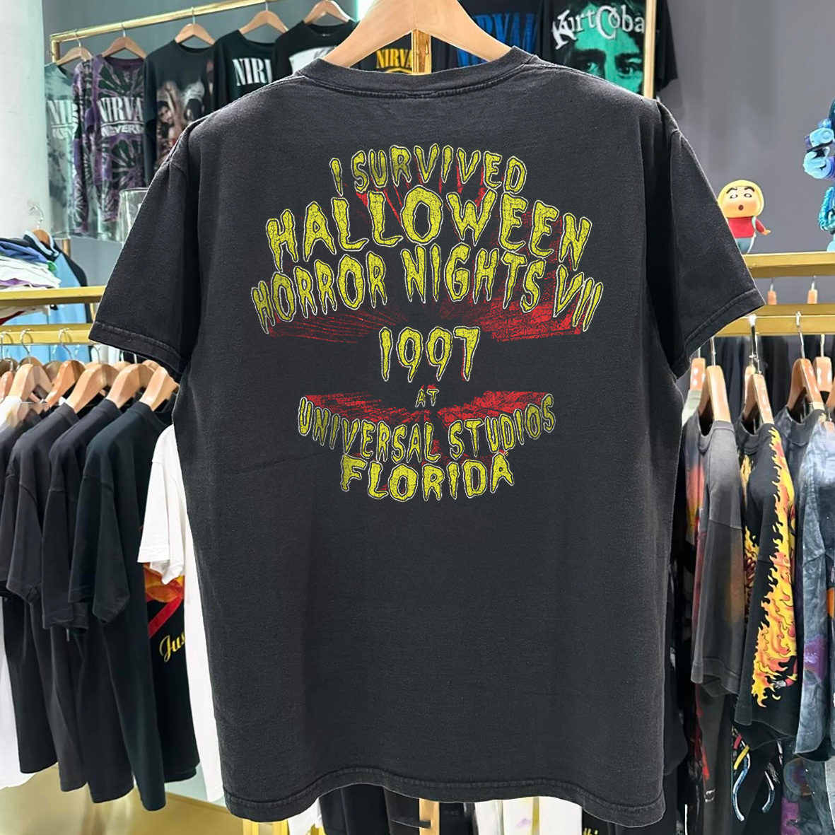 HALL0WEEN H0RR0R NIGHTS VII *RARE* 1997 VINTAGE WASHED BLACK T-SHIRT